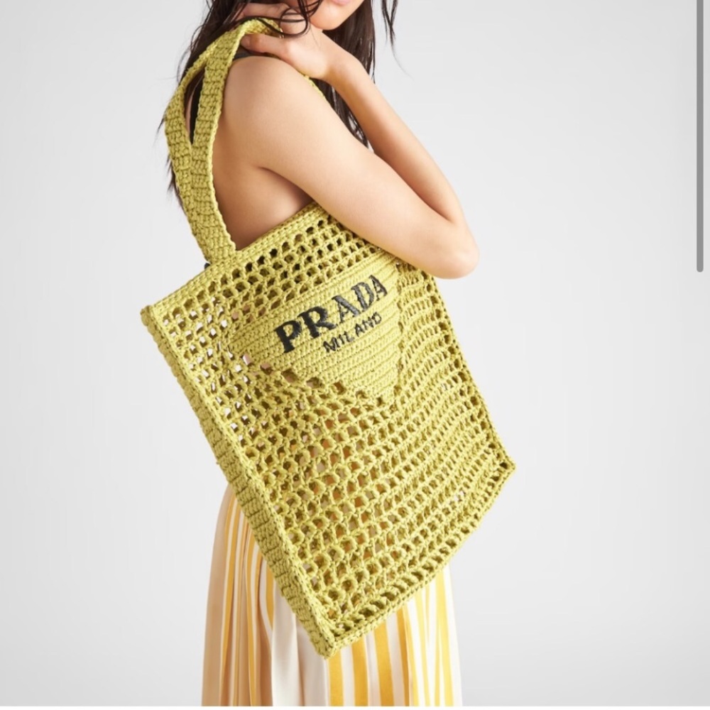 Prada woven raffia tote bag